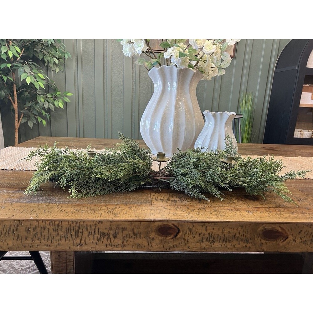 36" Greenery Centerpiece with Brass Candle Holder - Hearth & Hand Candelabra